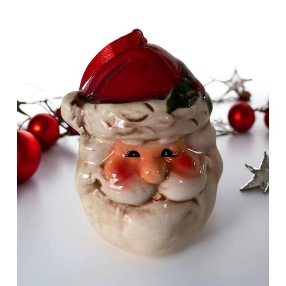 NEW Ceramic Jolly Saint Nick Santa Claus Holly Christmas Tree Xmas Ornament - Picture 1 of 4